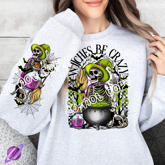 WITCHES BE CRAZY CREWNECK SWEATSHIRT W/ SLEEVE PRINT