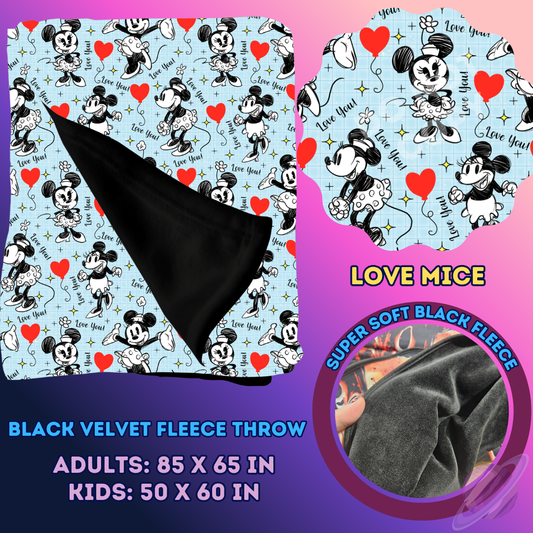 LOVE MICE- SOFT BLACK FLEECE THROW 13-PREORDER CLOSING 1/14