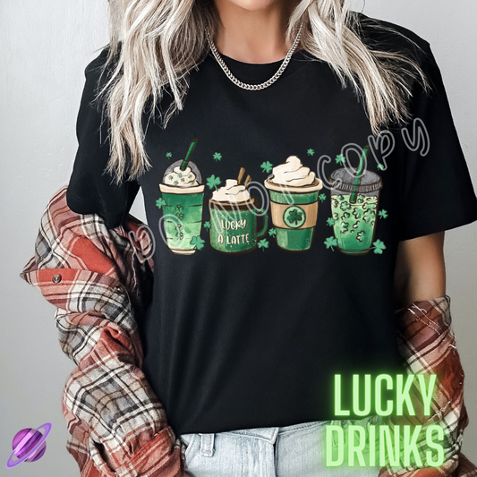 LUCKY DRINKS - LETS GET LUCKY RUN -UNISEX TEE ADULTS/KIDS