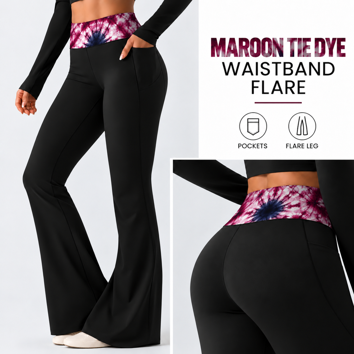 MAROON TIE DYE-PATTERN WAIST FLARE-PREORDER CLOSING 10/7