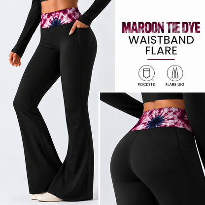 MAROON TIE DYE-PATTERN WAIST FLARE-PREORDER CLOSING 10/7