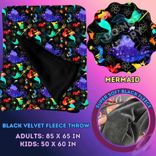 MERMAID- SOFT BLACK FLEECE THROW 13-PREORDER CLOSING 1/14