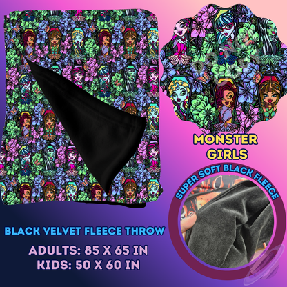 MONSTER GIRLS- SOFT BLACK FLEECE THROW 13-PREORDER CLOSING 1/14