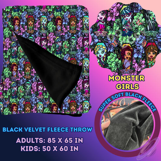 MONSTER GIRLS- SOFT BLACK FLEECE THROW 13-PREORDER CLOSING 1/14