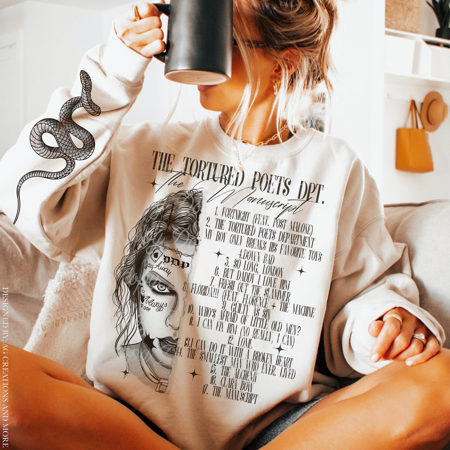 MANUSCRIPT- FRONT & SLEEVE DESIGN CREWNECK SWEATSHIRT