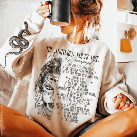 MANUSCRIPT- FRONT & SLEEVE DESIGN CREWNECK SWEATSHIRT