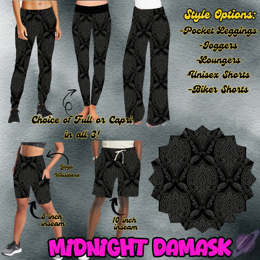 MIDNIGHT DAMASK - LEGGING/JOGGER/LOUNGER/SHORTS - MOSTLY BLACK RUN PREORDER CLOSING 1/24