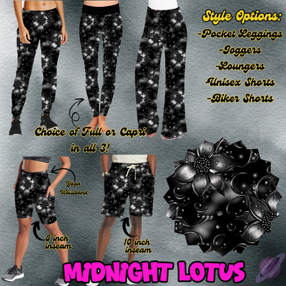 MIDNIGHT LOTUS - LEGGING/JOGGER/LOUNGER/SHORTS - MOSTLY BLACK RUN PREORDER CLOSING 1/24