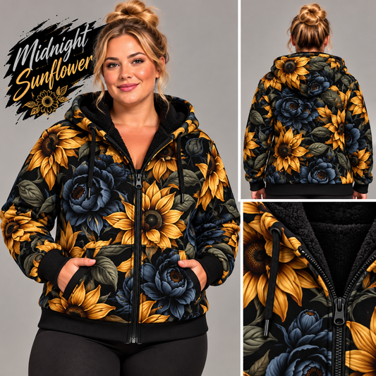 Midnight Sunflower-FLEECE LINED HOODED JACKET-PREORDER CLOSING 11/9