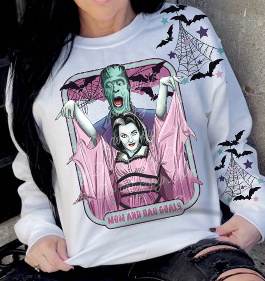 MOM DAD GHOULS- FRONT & SLEEVE DESIGN CREWNECK SWEATSHIRT