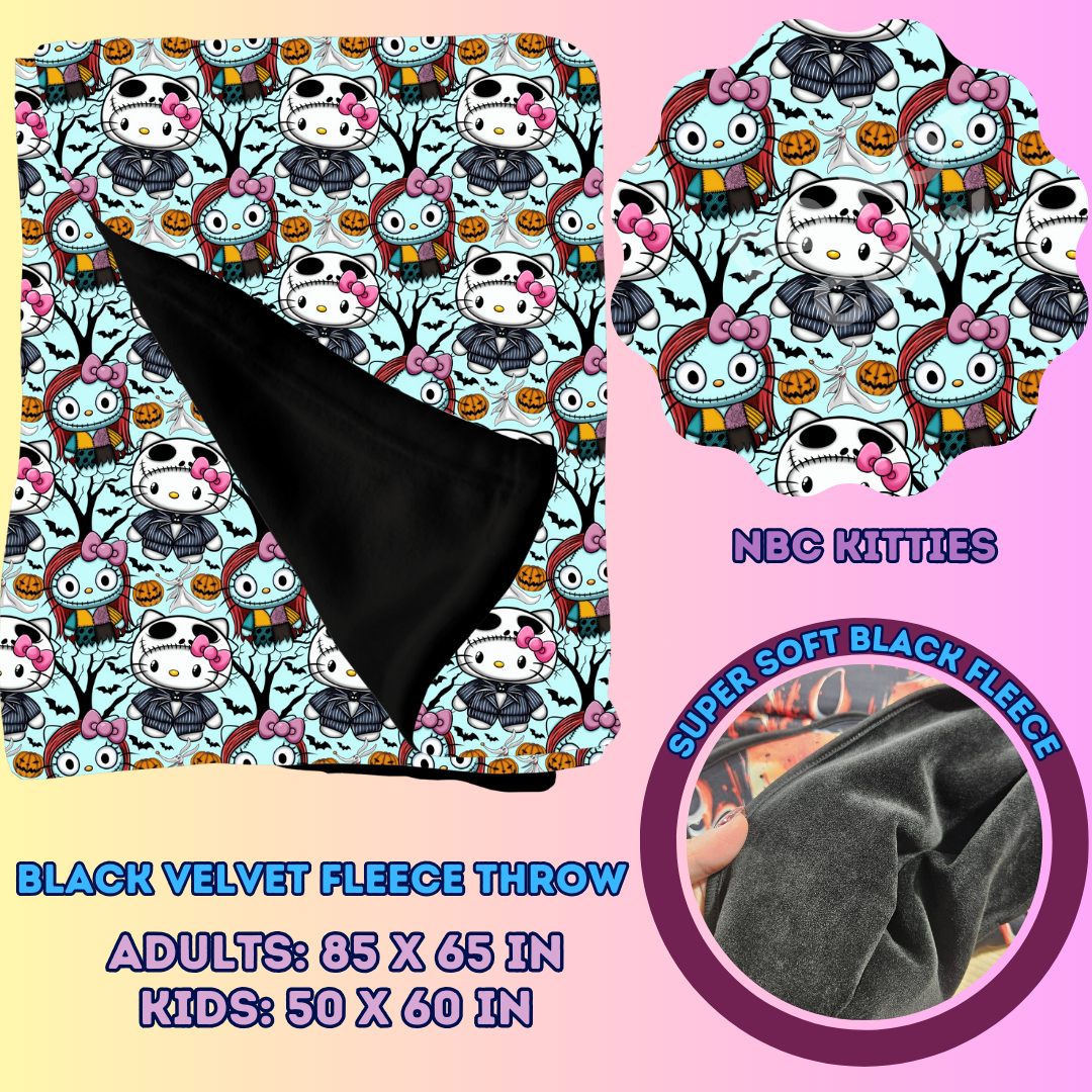 NBC KITTIES - SOFT BLACK FLEECE THROWS 7 - PREORDER CLOSING 1/13