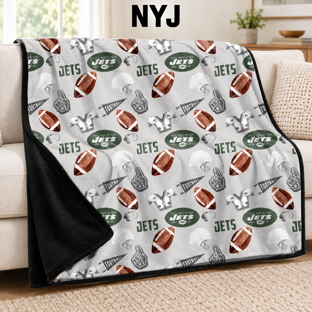 NYJ-FOOTBALL SOFT BLACK THROW-PREORDER CLOSING 9/30