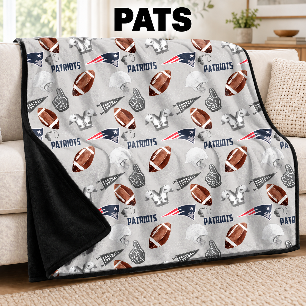 PATS-FOOTBALL SOFT BLACK THROW-PREORDER CLOSING 9/30