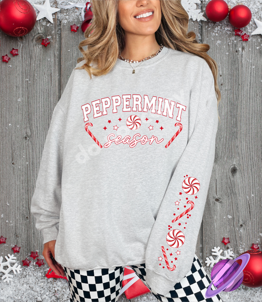 PEPPERMINT SEASON- CREWNECK SWEATSHIRT  W/ SLEEVE PRINT
