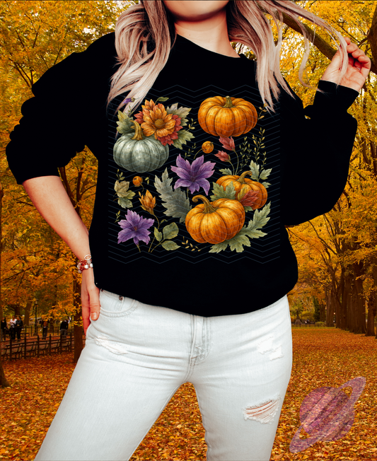 FALLING LEAVES-PRETTY PUMPKINS-CREWNECK SWEATSHIRT