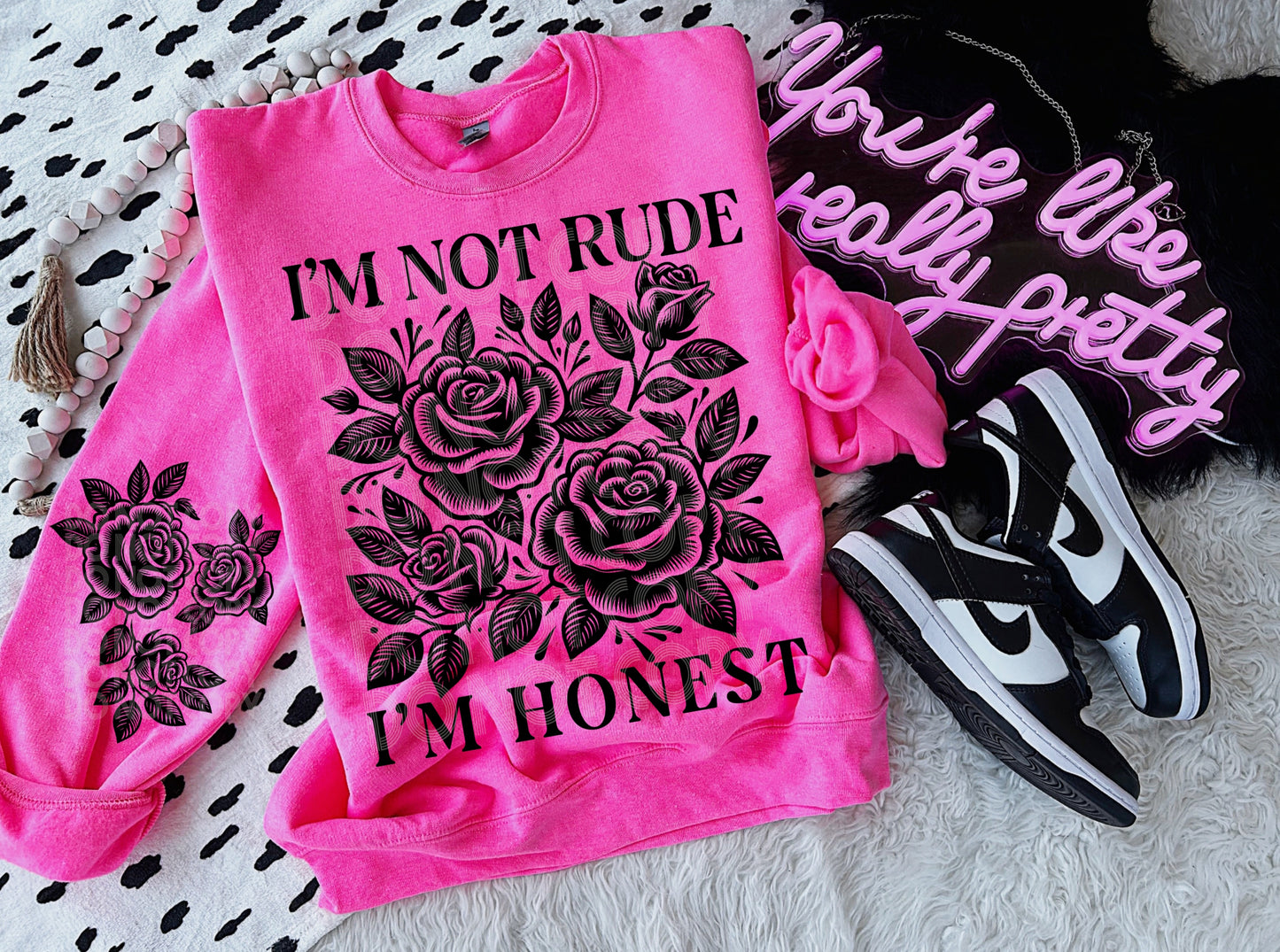 IM NOT RUDE IM HONEST SWEATSHIRT W/ SLEEVE PRINT