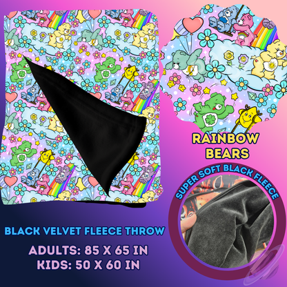 RAINBOW BEARS - SOFT BLACK FLEECE THROW 13-PREORDER CLOSING 1/14