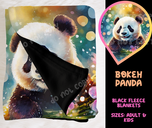 BOKEH PANDA - SOFT BLACK FLEECE THROW BLANKETS RUN 4- PREORDER CLOSING 4/9