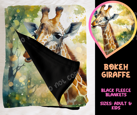 BOKEH GIRAFFE - SOFT BLACK FLEECE THROW BLANKETS RUN 4- PREORDER CLOSING 4/9