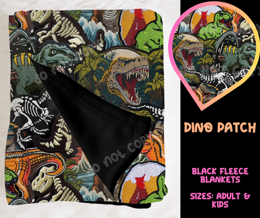 DINO PATCH - SOFT BLACK FLEECE THROW BLANKET RUN 6 PREORDER CLOSING 9/25