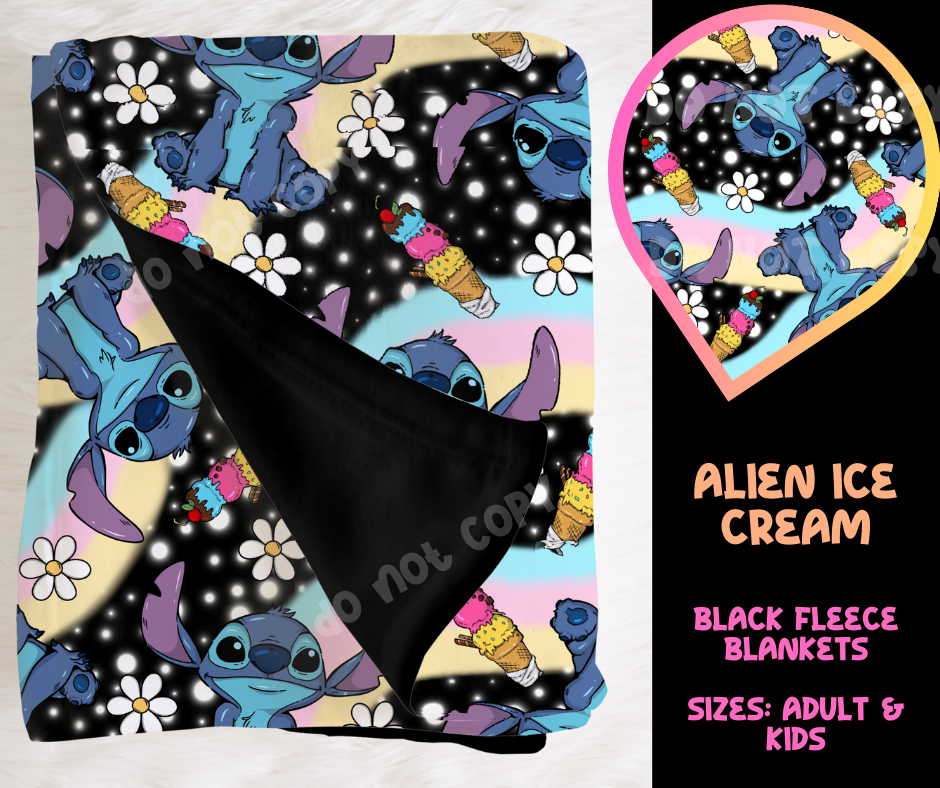 ALIEN ICE CREAM - SOFT BLACK FLEECE THROW BLANKET RUN 6 PREORDER CLOSING 9/25