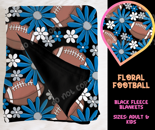 FLORAL FOOTBALL - SOFT BLACK FLEECE THROW BLANKET RUN 6 PREORDER CLOSING 9/25