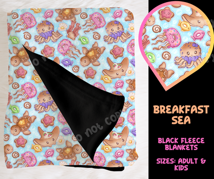 BREAKFAST SEA - SOFT BLACK FLEECE THROW BLANKET RUN 6 PREORDER CLOSING 9/25