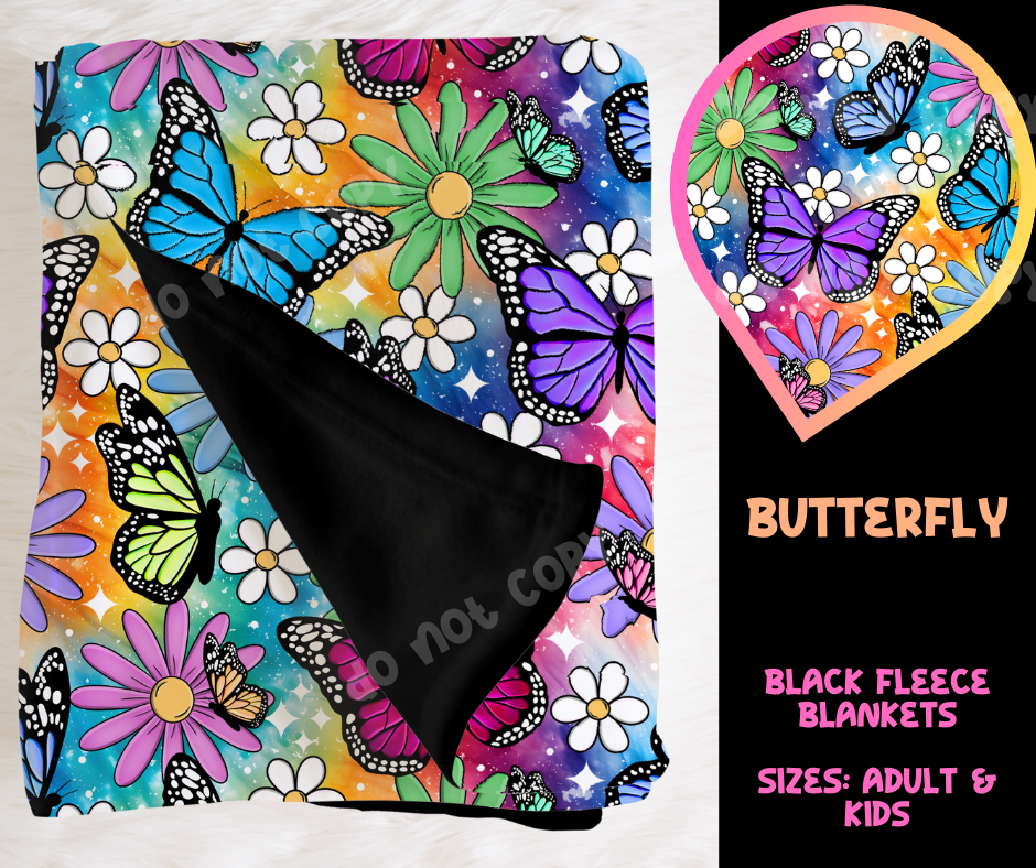 BUTTERFLY - SOFT BLACK FLEECE THROW BLANKET RUN 6 PREORDER CLOSING 9/25