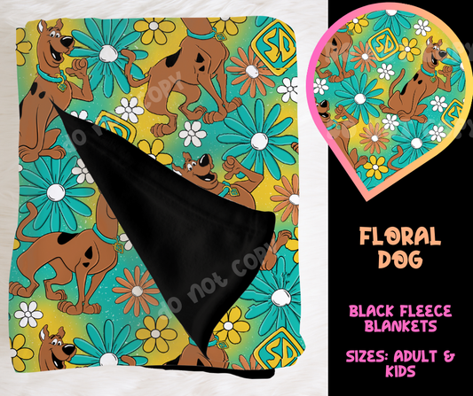 FLORAL DOG - SOFT BLACK FLEECE THROW BLANKET RUN 6 PREORDER CLOSING 9/25