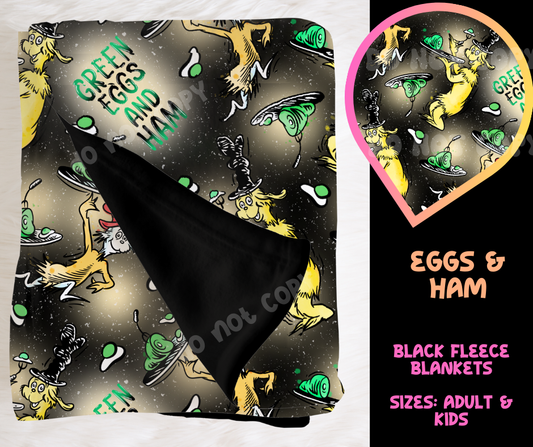 EGGS & HAM - SOFT BLACK FLEECE THROW BLANKET RUN 6 PREORDER CLOSING 9/25