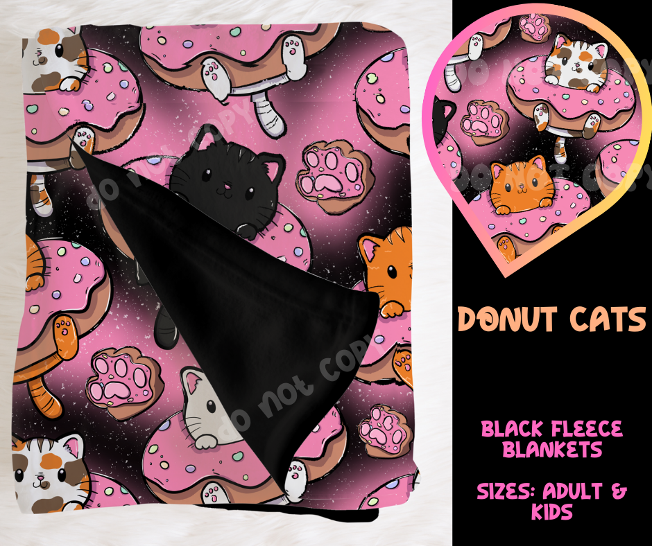 DONUT CATS - SOFT BLACK FLEECE THROW BLANKET RUN 6 PREORDER CLOSING 9/25