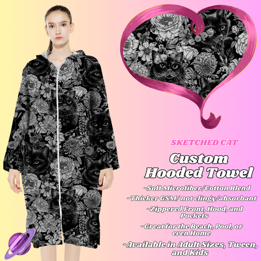 SKETCHED CAT- HOODED TOWEL- PREORDER CLOSING 4/27