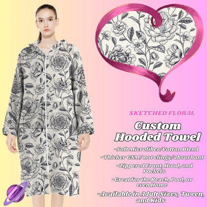 SKETCHED FLORAL- HOODED TOWEL- PREORDER CLOSING 4/27