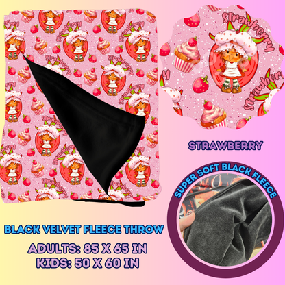 STRAWBERRY - SOFT BLACK FLEECE THROWS 7 - PREORDER CLOSING 1/13