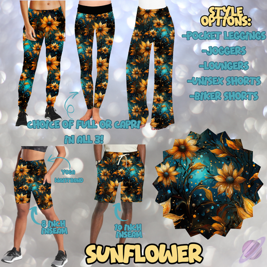 SUNFLOWER - LEGGING/JOGGER/LOUNGER/SHORTS - MOSTLY TEAL RUN PREORDER CLOSING 2/8