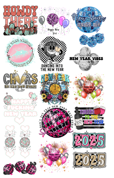 NEW YEARS 2025 #2 GANGSHEET 36X60CUSTOM GANG SHEET DTF Heat Transfer