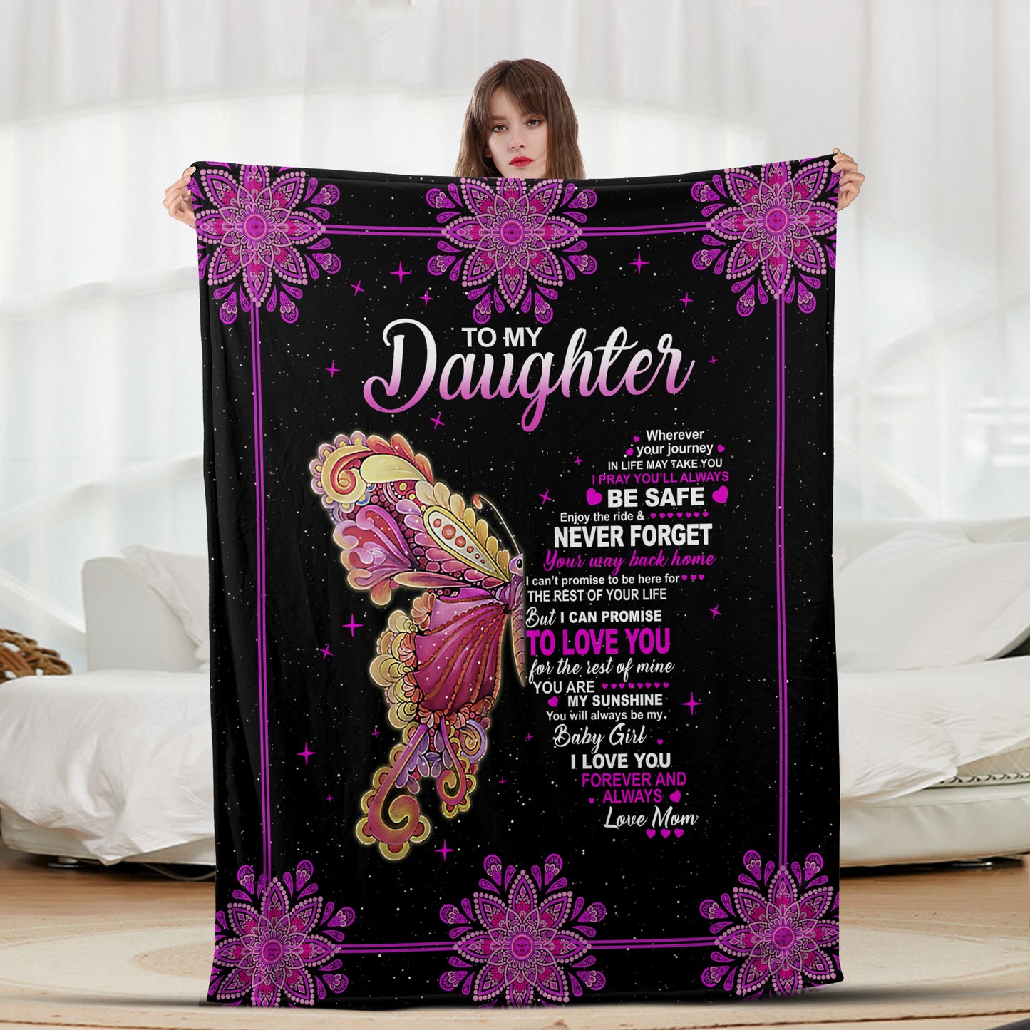 Daughter Pink Butterfly - Letter Sherpa Blankets- Preorder Closing 10/2