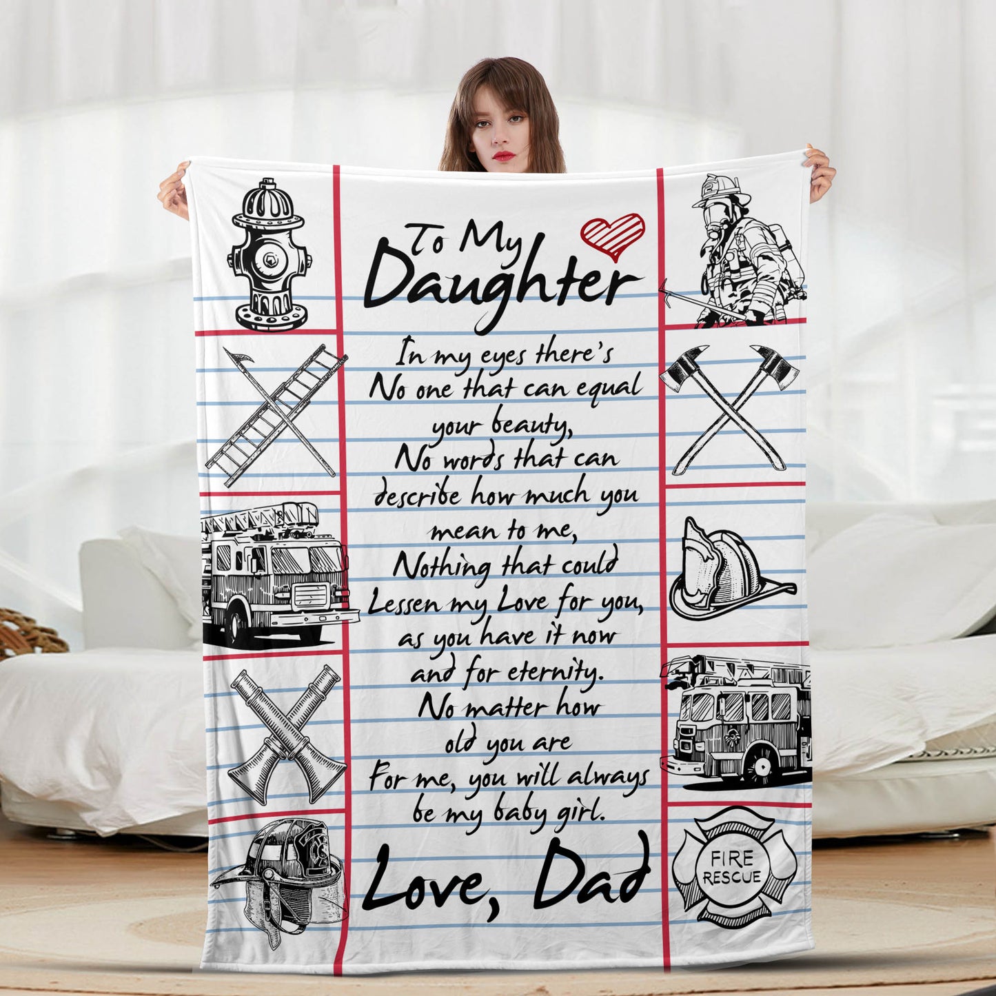 Firefighters Daughter w/ Blk Love Dad - Letter Sherpa Blankets- Preorder Closing 10/2