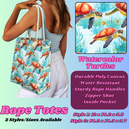 WATERCOLOR TURTLES-ROPE TOTE PREORDER CLOSING 5/6