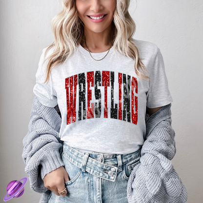 WRESTLING FAUX GLITTER TEE