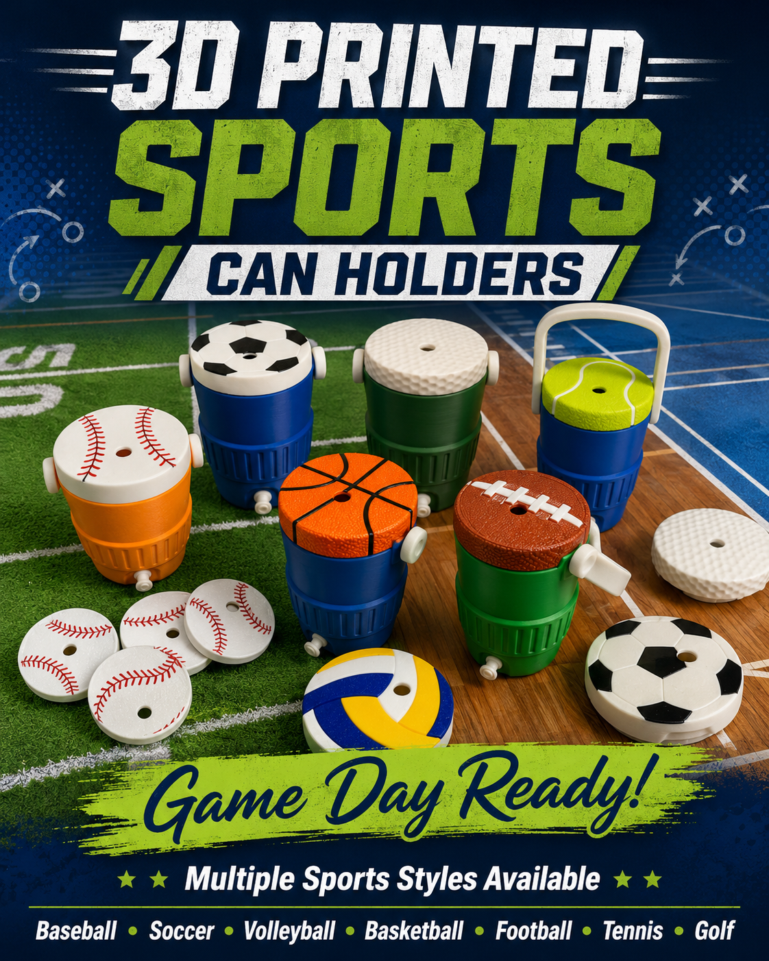 SPORTS THEMED-3D PRINTED CUSTOM 12 OUNCE CAN HOLDERS