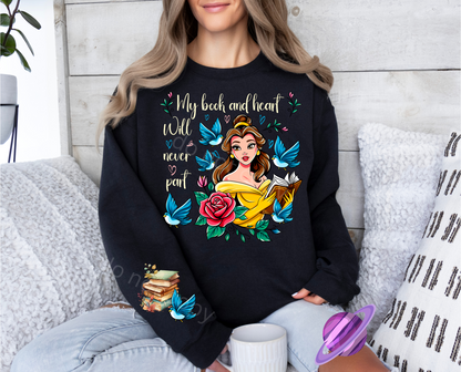 BOOK AND HEART CREWNECK SWEATSHIRT W/ SLEEVE PRINT