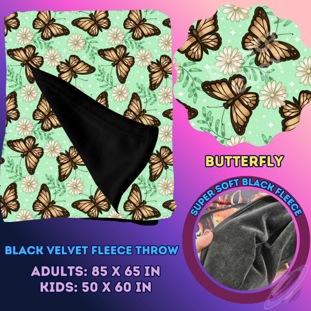 BUTTERFLY- SOFT BLACK FLEECE THROW 13-PREORDER CLOSING 1/14
