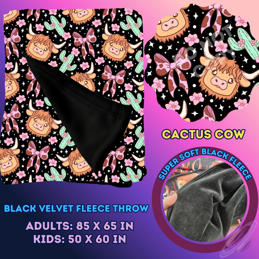 CACTUS COW- SOFT BLACK FLEECE THROW 13-PREORDER CLOSING 1/14