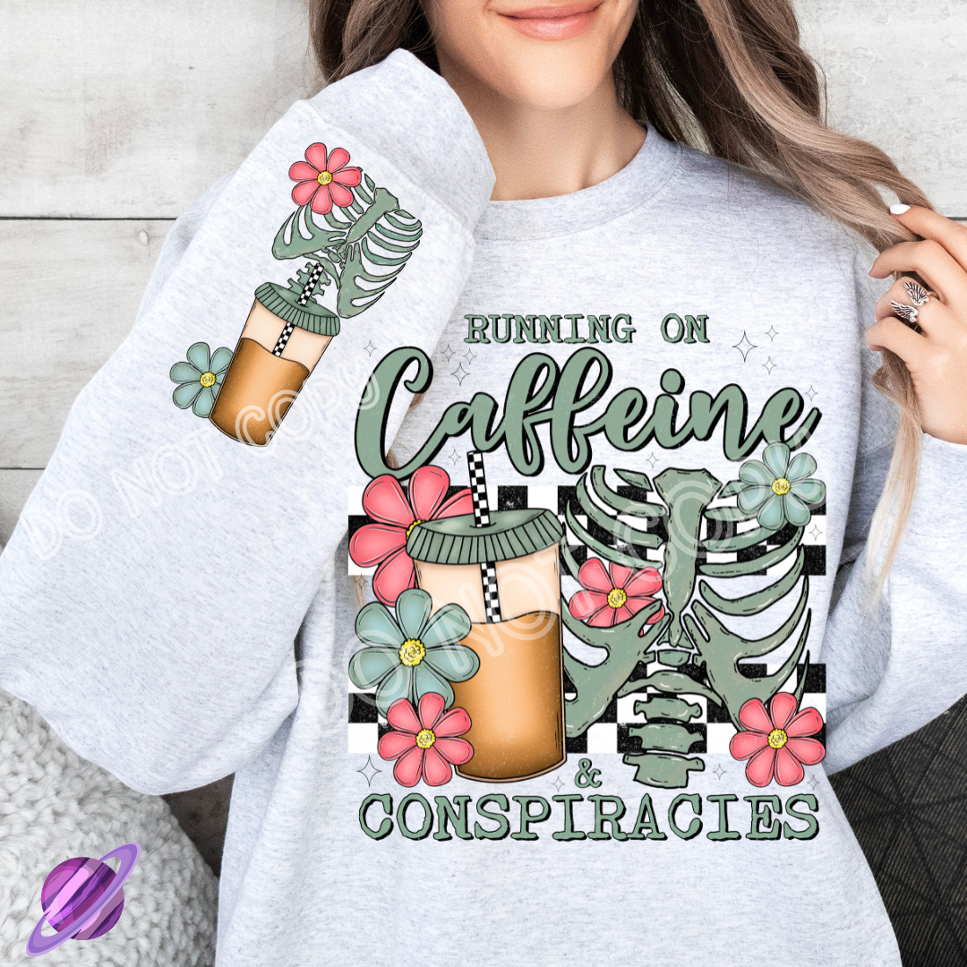 CAFFEINE & CONSPIRACIES - ONE LEG SIMPLE SETS - CREWNECK SWEATSHIRT W/ SLEEVE PRINT