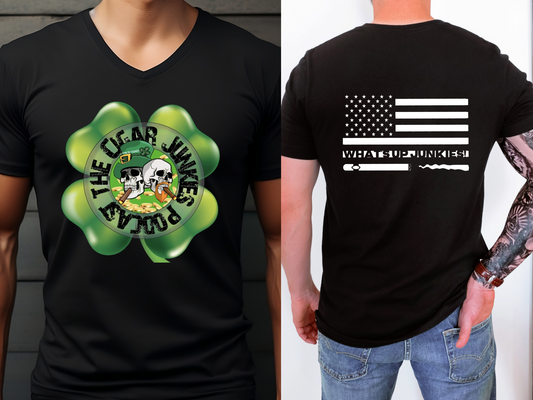 THE CIGAR JUNKIES PODCAST CLOVER DOUBLE SIDED V NECK TEE