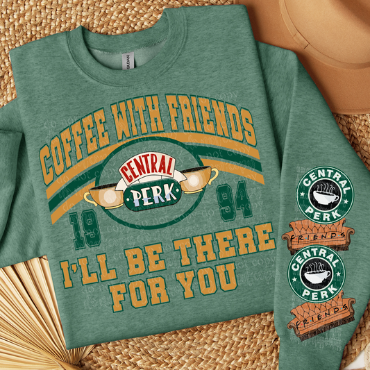 COFFEE WITH FRIENDS SWEATSHIRT W/ SLEEVE PRINT