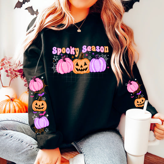 COLORFUL PUMPKINS - CREW SWEATSHIRT W/ SLEEVE PRINT