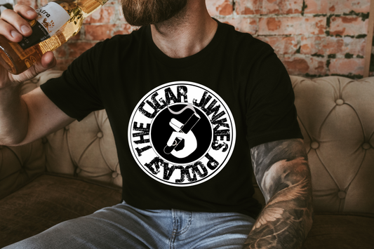 THE CIGAR JUNKIES PODCAST BW HAND TEE