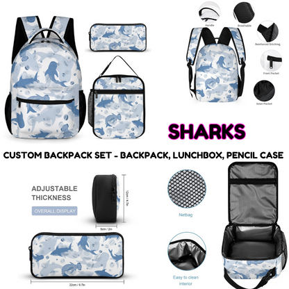 SHARKS-3 PIECE BACKPACK SET-PREORDER CLOSING 7/3